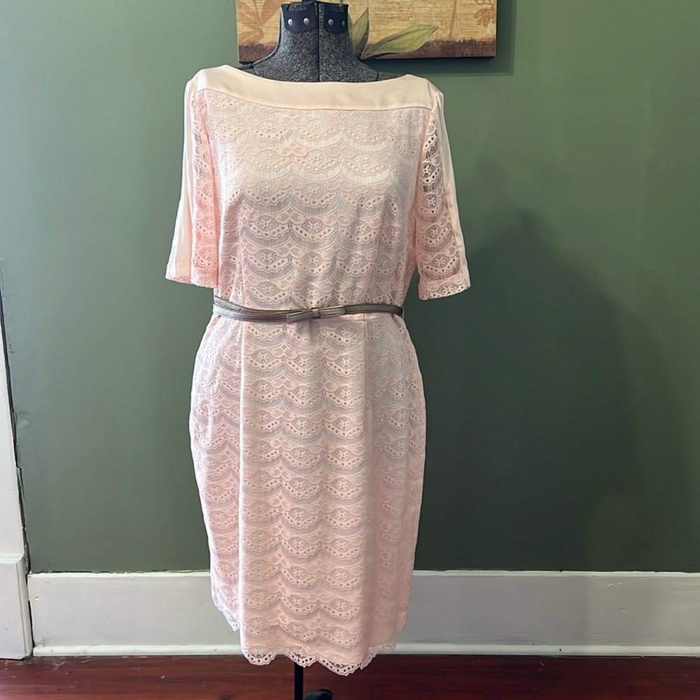 Light pink lace dress with cute bow belt